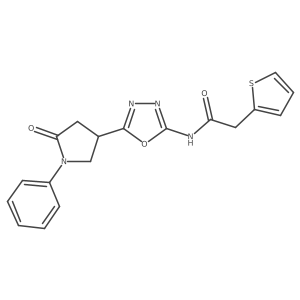 N-(5-(5-oxo-1-phenylpyrrolidin-3-yl)-1,3,4-oxadiazol-2-yl)-2-(thiophen-2-yl)acetamide结构式