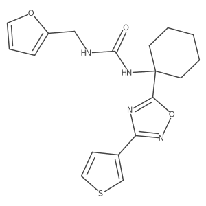 1-(Furan-2-ylmethyl)-3-(1-(3-(thiophen-3-yl)-1,2,4-oxadiazol-5-yl)cyclohexyl)urea结构式