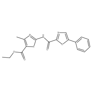 Ethyl 4-methyl-2-(5-phenyloxazole-2-carboxamido)thiazole-5-carboxylate结构式
