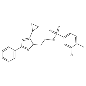 3-chloro-N-(2-(5-cyclopropyl-3-(pyrazin-2-yl)-1H-pyrazol-1-yl)ethyl)-4-fluorobenzenesulfonamide Structure