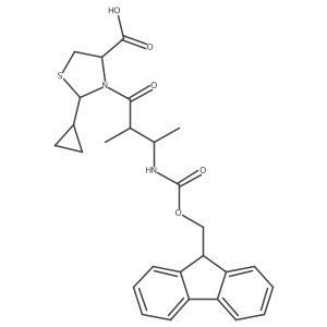 2-cyclopropyl-3-[3-({[(9H-fluoren-9-yl)methoxy]carbonyl}amino)-2-methylbutanoyl]-1,3-thiazolidine-4-carboxylic acid结构式