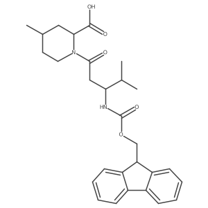 1-[(3R)-3-({[(9H-fluoren-9-yl)methoxy]carbonyl}amino)-4-methylpentanoyl]-4-methylpiperidine-2-carboxylic acid结构式