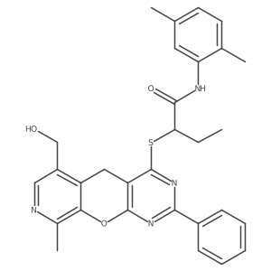 N-(2,5-dimethylphenyl)-2-((6-(hydroxymethyl)-9-methyl-2-phenyl-5H-pyrido[4',3':5,6]pyrano[2,3-d]pyrimidin-4-yl)thio)butanamide Structure