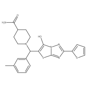 1-((2-(Furan-2-yl)-6-hydroxythiazolo[3,2-b][1,2,4]triazol-5-yl)(m-tolyl)methyl)piperidine-4-carboxamide Structure