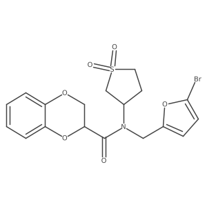 N-[(5-bromofuran-2-yl)methyl]-N-(1,1-dioxidotetrahydrothiophen-3-yl)-2,3-dihydro-1,4-benzodioxine-2-carboxamide结构式