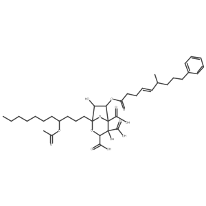 2,8-Dioxabicyclo(3.2.1)octane-3,4,5-tricarboxylic acid, 1-((4S)-4-(acetyloxy)undecyl)-4,7-dihydroxy-6-(((4E,6R)-6-methyl-1-oxo-9-phenyl-4-nonen-1-yl)oxy)-, (1S,3S,4S,5R,6R,7R)-结构式