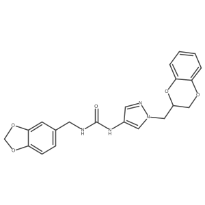 1-(benzo[d][1,3]dioxol-5-ylmethyl)-3-(1-((2,3-dihydrobenzo[b][1,4]dioxin-2-yl)methyl)-1H-pyrazol-4-yl)urea结构式
