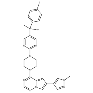 (S)-1-(4-fluorophenyl)-1-(2-(4-(6-(1-(methyl-d3)-1H-pyrazol-4-yl)pyrrolo[2,1-f][1,2,4]triazin-4-yl)piperazin-1-yl)pyrimidin-5-yl)ethan-1-amine Structure