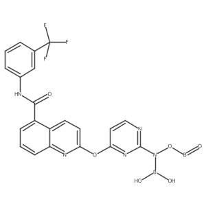 ((Oxoboryl)oxy)(4-((5-((3-(trifluoromethyl)phenyl)carbamoyl)quinolin-2-yl)oxy)pyrimidin-2-yl)boramidic acid Structure