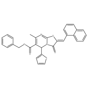 Benzyl 7-methyl-2-(naphthalen-1-ylmethylene)-3-oxo-5-(thiophen-2-yl)-3,5-dihydro-2H-thiazolo[3,2-a]pyrimidine-6-carboxylate Structure