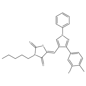 (5Z)-5-{[3-(3-fluoro-4-methylphenyl)-1-phenyl-1H-pyrazol-4-yl]methylene}-3-pentyl-2-thioxo-1,3-thiazolidin-4-one结构式