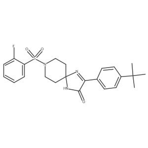3-(4-(Tert-butyl)phenyl)-8-((2-fluorophenyl)sulfonyl)-1,4,8-triazaspiro[4.5]dec-3-en-2-one结构式