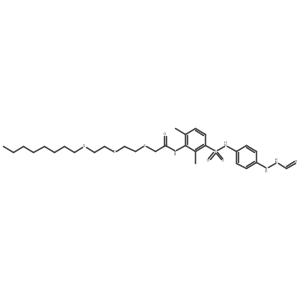 Poly(oxy-1,2-ethanediyl), I+/--[2-[[2-[[3-[[[4-(2-formylhydrazino)phenyl]amino]sulfonyl]-2,6-dimethylphenyl]amino]-2-oxoethyl]thio]ethyl]-I-(octyloxy)- Structure