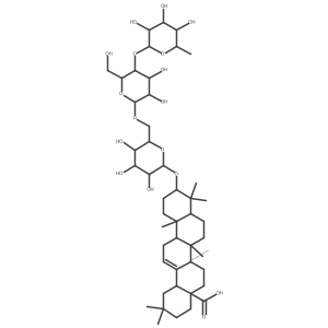 Olean-12-en-28-oic acid, 3-[(O-6-deoxy-I+/--L-mannopyranosyl-(1a4)-O-I(2)-D-glucopyranosyl-(1a6)-I(2)-D-glucopyranosyl)oxy]-, (3I(2))- Structure