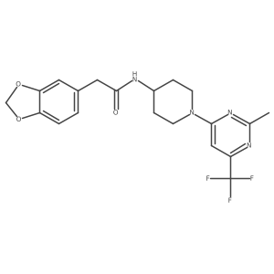 2-(benzo[d][1,3]dioxol-5-yl)-N-(1-(2-methyl-6-(trifluoromethyl)pyrimidin-4-yl)piperidin-4-yl)acetamide结构式