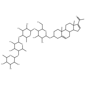 Pregna-5,16-dien-20-one, 3-[(O-6-deoxy-alpha-L-mannopyranosyl-(1-->4)-O-6-deoxy-alpha-L-mannopyranosyl-(1-->4)-O-6-deoxy-alpha-L-mannopyranosyl-(1-->4)-beta-D-glucopyranosyl)oxy]-, (3beta)-结构式