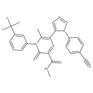 6-[1-(4-Cyano-phenyl)-1H-1,2,3-triazol-5-yl]-N,5-dimethyl-3-oxo-4-[3-(trifluoromethyl)-phenyl]-3,4-dihydro-pyrazine-2-carboxamide结构式