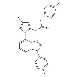 2-(4-fluorophenyl)-N-(1-(1-(4-fluorophenyl)-1H-pyrazolo[3,4-d]pyrimidin-4-yl)-3-methyl-1H-pyrazol-5-yl)acetamide结构式