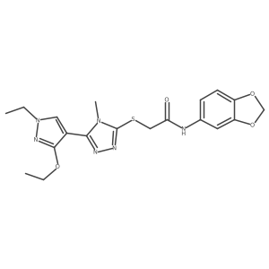 N-(2H-1,3-benzodioxol-5-yl)-2-{[5-(3-ethoxy-1-ethyl-1H-pyrazol-4-yl)-4-methyl-4H-1,2,4-triazol-3-yl]sulfanyl}acetamide结构式
