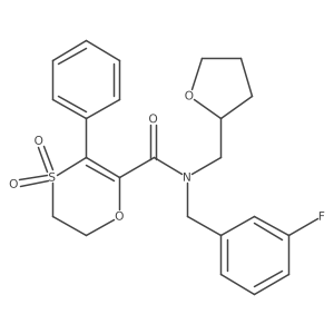 N-(3-fluorobenzyl)-3-phenyl-N-(tetrahydrofuran-2-ylmethyl)-5,6-dihydro-1,4-oxathiine-2-carboxamide 4,4-dioxide结构式