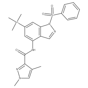 1,4-Dimethyl-N-[1-(phenylsulfonyl)-6-(trimethylstannanyl)-1H-indazol-4-yl]-1H-pyrazole-3-carboxamide Structure