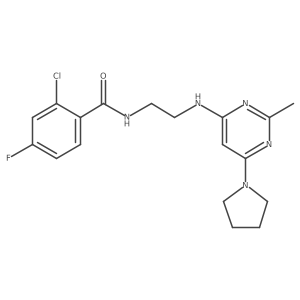 2-chloro-4-fluoro-N-(2-((2-methyl-6-(pyrrolidin-1-yl)pyrimidin-4-yl)amino)ethyl)benzamide Structure