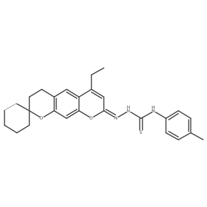 (E)-2-(6'-ethyl-3'H-spiro[cyclohexane-1,2'-pyrano[3,2-g]chromen]-8'(4'H)-ylidene)-N-(p-tolyl)hydrazinecarbothioamide结构式