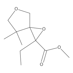 Methyl 2-ethyl-7,7-dimethyl-1,5-dioxaspiro[2.4]heptane-2-carboxylate结构式