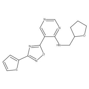 N-((tetrahydrofuran-2-yl)methyl)-5-(3-(thiophen-2-yl)-1,2,4-oxadiazol-5-yl)pyrimidin-4-amine Structure