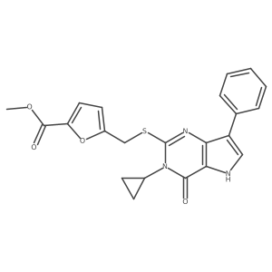 methyl 5-(((3-cyclopropyl-4-oxo-7-phenyl-4,5-dihydro-3H-pyrrolo[3,2-d]pyrimidin-2-yl)thio)methyl)furan-2-carboxylate结构式