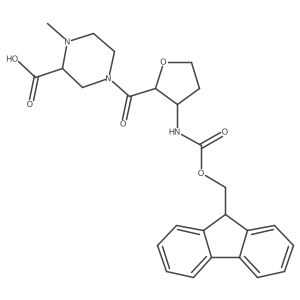 rac-4-[(2R,3S)-3-({[(9H-fluoren-9-yl)methoxy]carbonyl}amino)oxolane-2-carbonyl]-1-methylpiperazine-2-carboxylic acid结构式