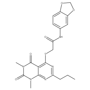 N-(benzo[d][1,3]dioxol-5-yl)-2-((6,8-dimethyl-5,7-dioxo-2-propyl-5,6,7,8-tetrahydropyrimido[4,5-d]pyrimidin-4-yl)thio)acetamide Structure