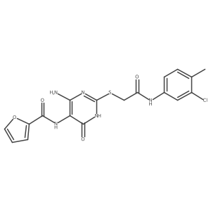 N-(4-amino-2-((2-((3-chloro-4-methylphenyl)amino)-2-oxoethyl)thio)-6-oxo-1,6-dihydropyrimidin-5-yl)furan-2-carboxamide结构式