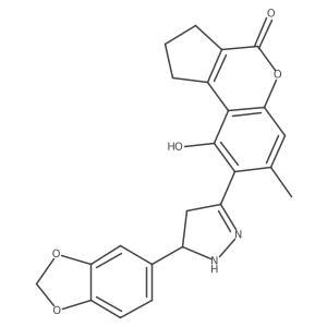 8-[5-(1,3-benzodioxol-5-yl)-4,5-dihydro-1H-pyrazol-3-yl]-9-hydroxy-7-methyl-2,3-dihydrocyclopenta[c]chromen-4(1H)-one结构式