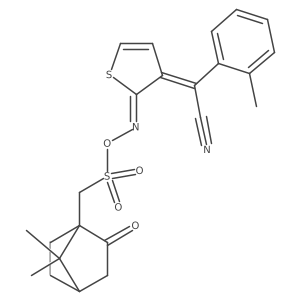 2-(2-(((((7,7-dimethyl-2-oxobicyclo[2.2.1]heptan-1-yl)methyl)sulfonyl)oxy)imino)thiophen-3(2H)-ylidene)-2-(o-tolyl)acetonitrile Structure