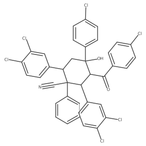 (1R,2R,3S,4R,6S)-3-(4-chlorobenzoyl)-4-(4-chlorophenyl)-2,6-bis(3,4-dichlorophenyl)-4-hydroxy-1-phenylcyclohexanecarbonitrile结构式
