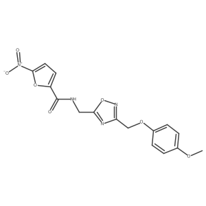 N-((3-((4-methoxyphenoxy)methyl)-1,2,4-oxadiazol-5-yl)methyl)-5-nitrofuran-2-carboxamide结构式