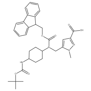 5-[[9H-Fluoren-9-ylmethoxycarbonyl-[4-[(2-methylpropan-2-yl)oxycarbonylamino]cyclohexyl]amino]methyl]-1-methylpyrazole-3-carboxylic acid结构式