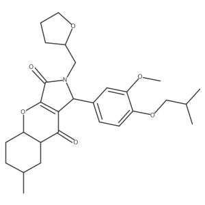 1-[3-methoxy-4-(2-methylpropoxy)phenyl]-7-methyl-2-(oxolan-2-ylmethyl)-4a,5,6,7,8,8a-hexahydro-1H-chromeno[2,3-c]pyrrole-3,9-dione结构式