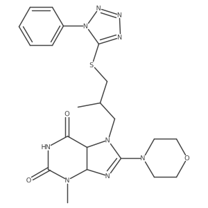 3-Methyl-7-[2-methyl-3-(1-phenyltetrazol-5-yl)sulfanylpropyl]-8-morpholin-4-yl-4,5-dihydropurine-2,6-dione Structure