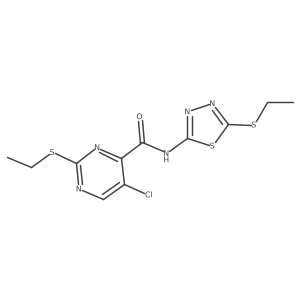 5-chloro-2-(ethylsulfanyl)-N-[5-(ethylsulfanyl)-1,3,4-thiadiazol-2-yl]pyrimidine-4-carboxamide结构式