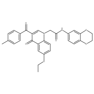 N-(2,3-dihydrobenzo[b][1,4]dioxin-6-yl)-2-(6-ethoxy-3-(4-methylbenzoyl)-4-oxoquinolin-1(4H)-yl)acetamide结构式