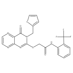 2-({4-oxo-3-[(thiophen-2-yl)methyl]-3,4-dihydropteridin-2-yl}sulfanyl)-N-[2-(trifluoromethyl)phenyl]acetamide结构式