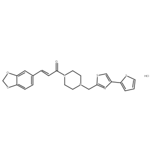 (Z)-3-(benzo[d][1,3]dioxol-5-yl)-1-(4-((4-(thiophen-2-yl)thiazol-2-yl)methyl)piperazin-1-yl)prop-2-en-1-one hydrochloride结构式