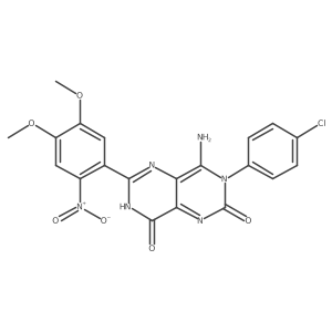 6-(4,5-Dimethoxy-2-nitrophenyl)-3-(4-chlorophenyl)-4-imino-1,3,7-trihydro-5,7-diazaquinazoline-2,8-dione结构式