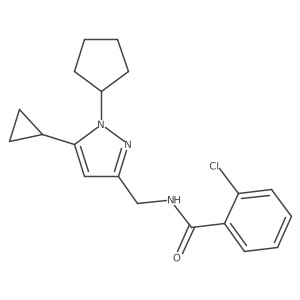 2-chloro-N-((1-cyclopentyl-5-cyclopropyl-1H-pyrazol-3-yl)methyl)benzamide结构式