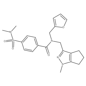 4-(N,N-dimethylsulfamoyl)-N-(furan-2-ylmethyl)-N-((1-methyl-1,4,5,6-tetrahydrocyclopenta[c]pyrazol-3-yl)methyl)benzamide结构式