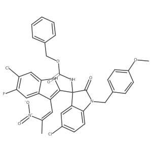 benzyl (R,E)-(5-chloro-3-(6-chloro-5-fluoro-3-(2-nitroprop-1-en-1-yl)-1H-indol-2-yl)-1-(4-methoxybenzyl)-2-oxoindolin-3-yl)carbamate Structure