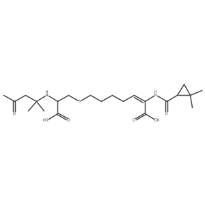 7-(((R)-2-Carboxy-2-((2-methyl-4-oxopentan-2-yl)amino)ethyl)thio)-2-((R)-2,2-dimethylcyclopropane-1-carboxamido)hept-2-enoic acid结构式