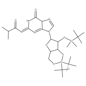 N-[9-[(4aR,6R,7R,7aR)-2,2-ditert-butyl-7-[tert-butyl(dimethyl)silyl]oxy-4a,6,7,7a-tetrahydro-4H-furo[3,2-d][1,3,2]dioxasilin-6-yl]-6-oxo-5H-purin-2-ylidene]-2-methylpropanamide Structure